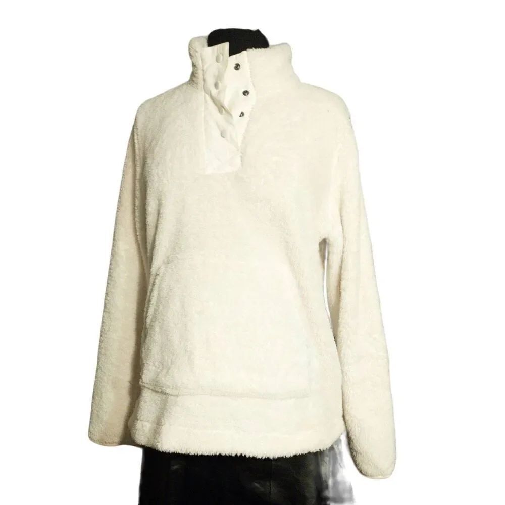 Eddie Bauer Off White Sherpa Snap Button Sweater  XLarge Pullover